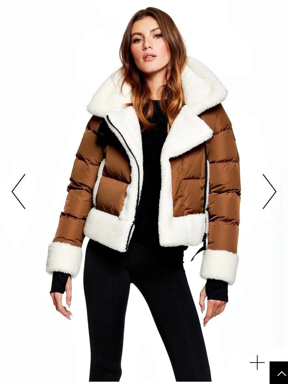 SAM. Bianca Sherpa Trim Down Jacket. Brown & White Large